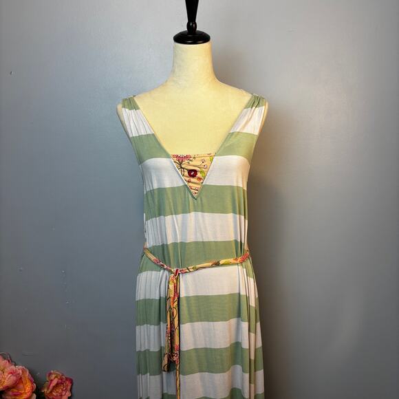 Matilda Jane Maxi Dress Seaside Afternoon Floral Striped Belt Medium Green/White - Picture 4 of 9